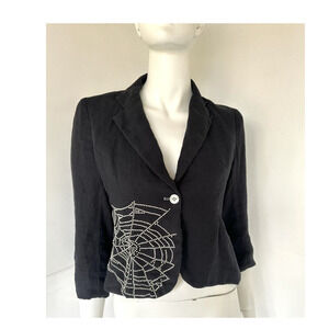 LIBERTINE Black Linen 3/4 Sleeve Embellished Spider Web Blazer Jacket sz S